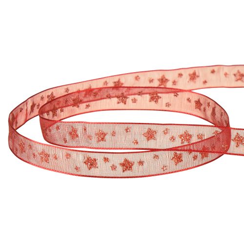 Artículo Cinta de organza roja con estrellas brillantes – Cinta navideña 10mm 20m
