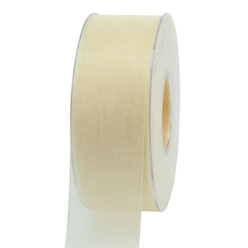 Floristik24 Cinta de organza con orillo 4,0cm 50m crema