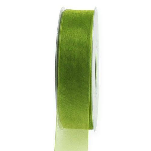Floristik24 Cinta de organza cinta de regalo verde borde tejido verde oliva 25mm 50m