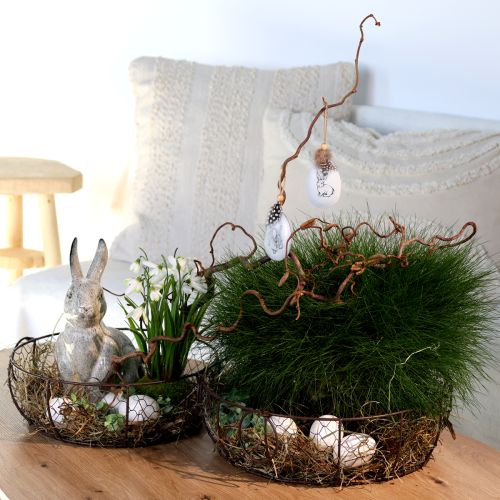 Floristik24 Huevos de Pascua para colgar plumas conejos metal 5×7cm 8uds