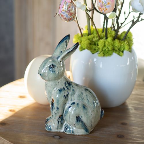 Floristik24 Conejito de Pascua Cerámica Beige Esmaltado Azul 18x11x25.5cm
