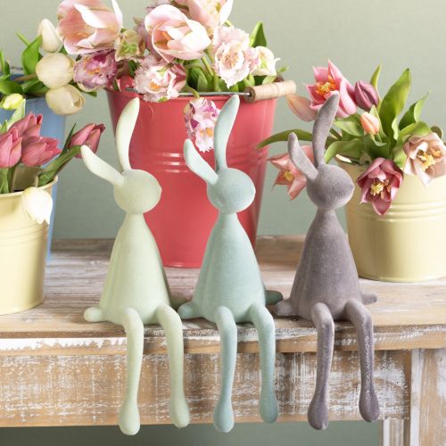 Floristik24 Conejito de Pascua con decoración de conejo sentado, 2.ª opción, verde y marrón, 36 cm, 3 unidades
