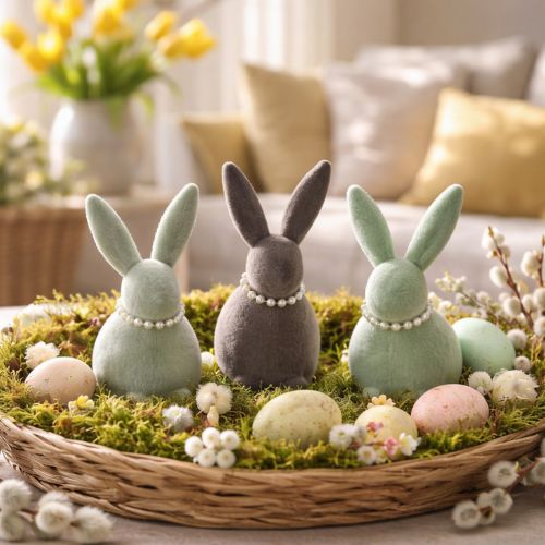 Artículo Decoración de conejito de Pascua con collar de perlas, conejito para sala de estar y mesa de Pascua, 13 cm, 3 piezas