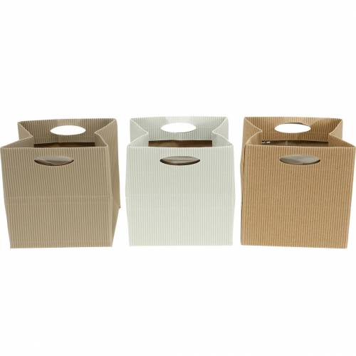 Floristik24 Bolsa de papel 12cm macetero marrón, crema, beige bolsa regalo 12uds