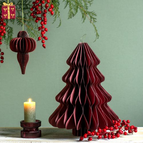 Floristik24 Árbol de Navidad de papel para colgar Burdeos H40cm 2uds