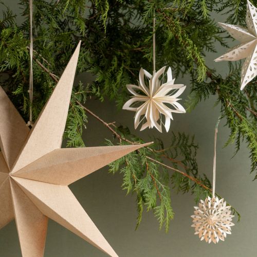 Artículo Estrellas de papel para decoración de árbol, estrellas, oro blanco, Ø15cm, 6 unidades