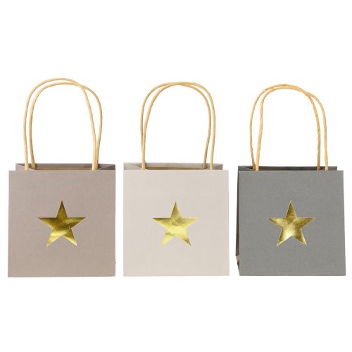 Artículo Bolsas de papel con estrella y asa gris surtidas 12×12×12cm 9uds