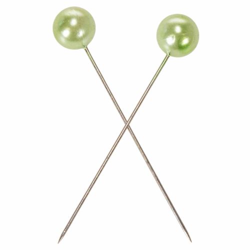 Alfileres con cabeza de perla, verde manzana, Ø10 mm, 60 mm | Floristik24.es