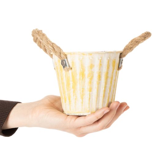 Artículo Cubo para plantar, maceta de metal con asas, macetero decorativo, rosa/verde/amarillo, estilo shabby chic, Ø12cm, H10cm, juego de 3