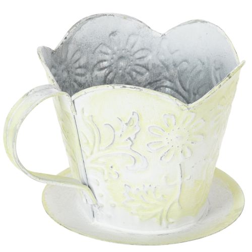 Artículo Maceta, soporte decorativo para filtro de café, taza de metal para plantar, decoración floral verde y blanca, estilo shabby chic, 11 cm de alto x 11 cm de diámetro.