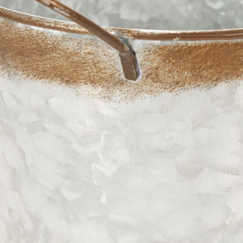 Artículo Macetero, florero o maceta de metal con asas plateadas, acabado en acero envejecido, Ø18cm H20cm