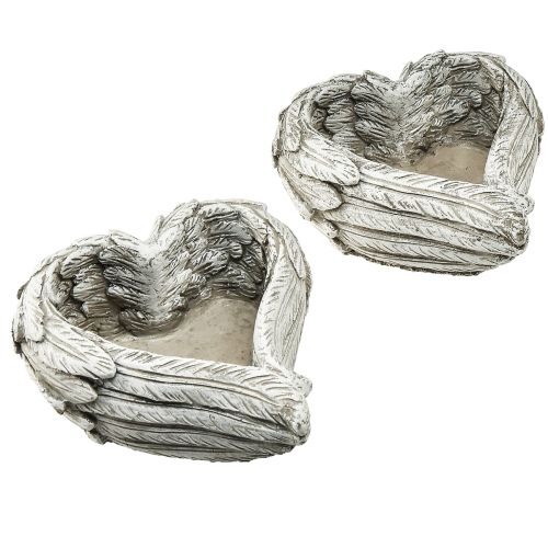 Floristik24 Planta corazón plumas corazón de piedra fundida gris blanco 13×12×6cm 2ud
