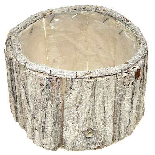 Artículo Jardinera de madera redonda corteza blanco natural 26/18cm juego de 2 piezas