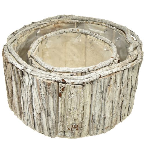 Artículo Jardinera de madera redonda corteza blanco natural 26/18cm juego de 2 piezas