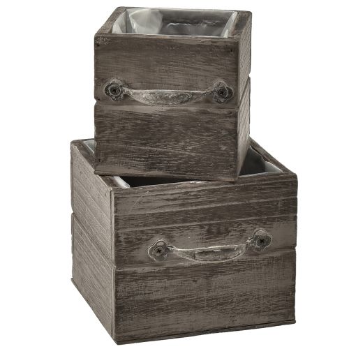Floristik24 Jardineras para plantas con apariencia de cajón - marrón grisáceo, en varios tamaños - almacenamiento versátil y decorativo - juego de 2