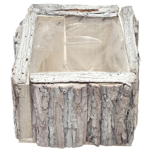 Artículo Macetero madera con corteza blanco natural 17/24cm juego de 2 piezas