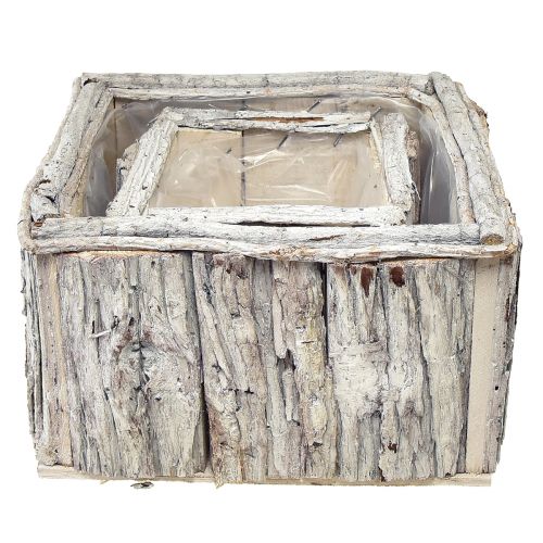 Artículo Macetero madera con corteza blanco natural 17/24cm juego de 2 piezas