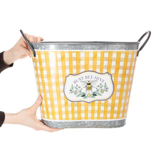 Artículo Maceta ovalada con diseño de abeja, estampado a cuadros, decoración veraniega, jardinera, 38×24×29cm