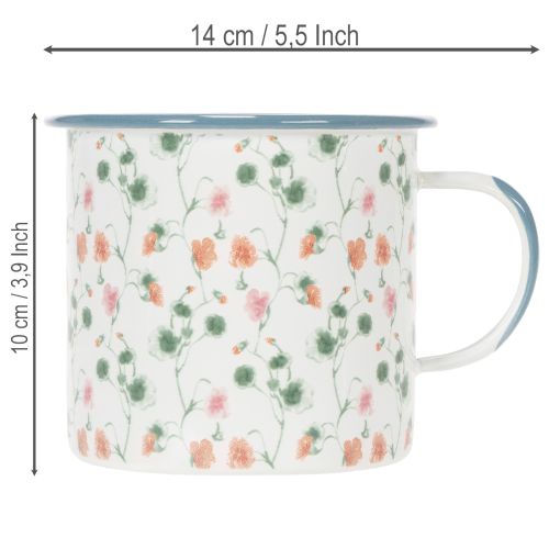 Artículo Maceta esmaltada, taza decorativa con motivos florales, Ø11cm