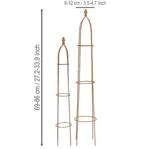 Artículo Obelisco de metal con aspecto oxidado y celosía, 69/86 cm, juego de 2