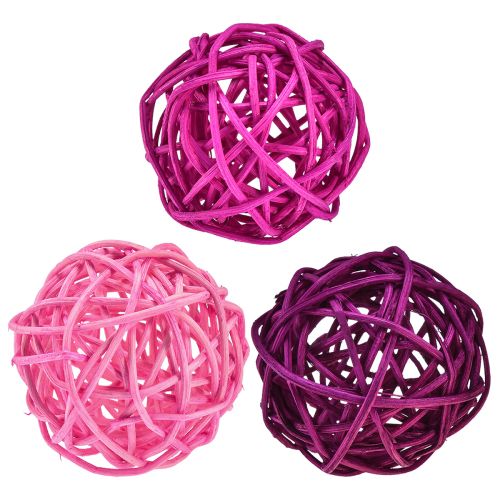 Floristik24 Bolas de ratán rosa claro rosa violeta surtido ratán Ø5cm 24 piezas