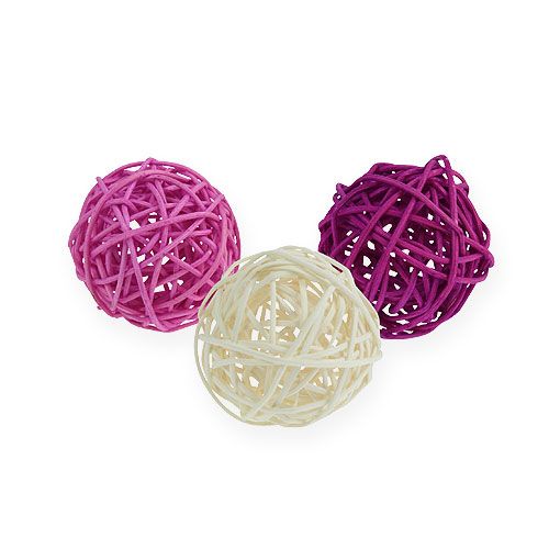 Bola de ratán lila, púrpura, blanqueada Ø4,5cm 30pcs