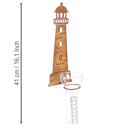 Artículo Pluviómetro con forma de faro y aspecto oxidado – Pluviómetro decorativo para jardín y valla de 41 cm con aspecto oxidado
