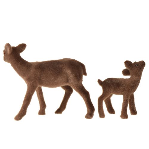 Artículo Ciervos figuras decorativas Navidad ciervos flocados marrón con cervatillo en set Al. 9/5,5 cm 4 piezas