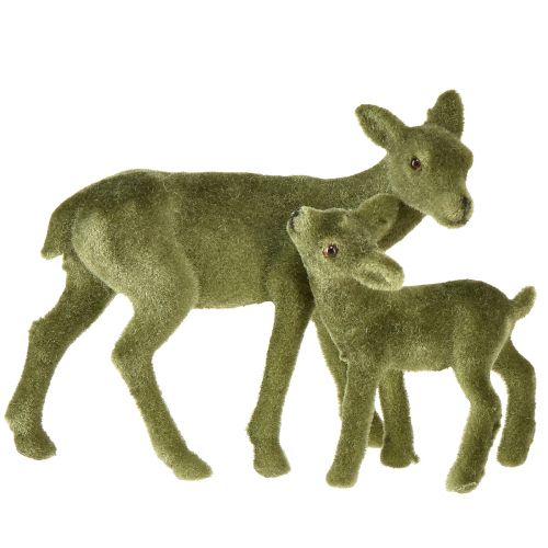 Floristik24 Figuras decorativas de ciervos Ciervos verdes navideños con cervatillo en juego Al. 9/5,5 cm 4 piezas