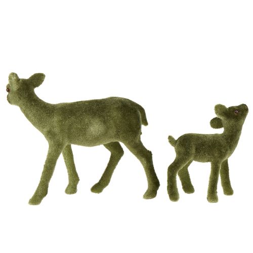 Artículo Figuras decorativas de ciervos Ciervos verdes navideños con cervatillo en juego Al. 9/5,5 cm 4 piezas