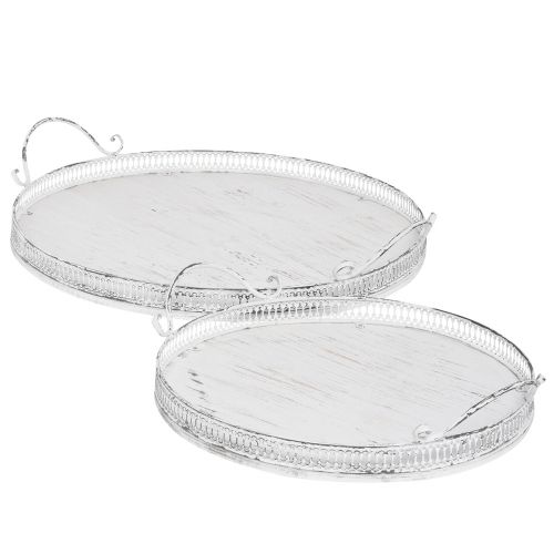 Floristik24 Bandeja retro con asas bandeja redonda blanca Ø26/33cm juego de 2