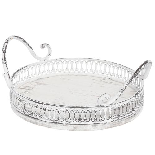 Floristik24 Bandeja retro con asas bandeja redonda blanca Ø26/33cm juego de 2