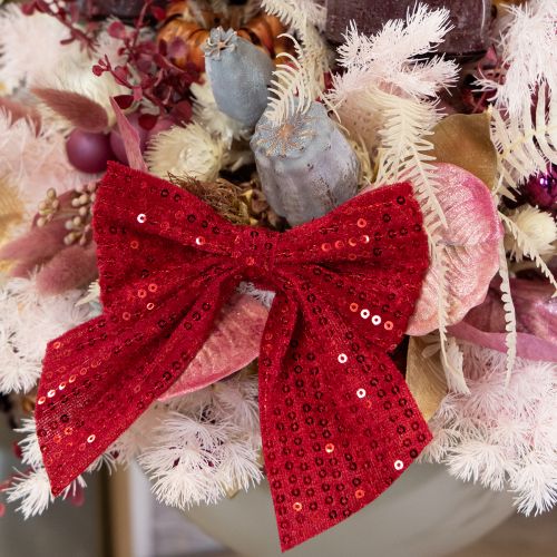 Artículo Lazos de terciopelo rojo para regalo con lentejuelas de 12 cm, 4 unidades