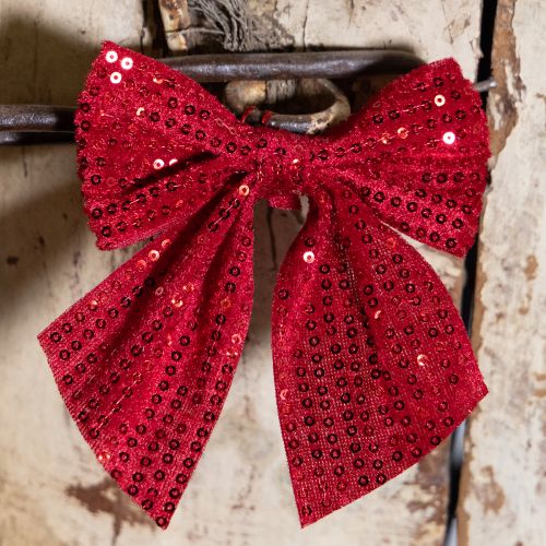 Artículo Lazos de terciopelo rojo para regalo con lentejuelas de 12 cm, 4 unidades