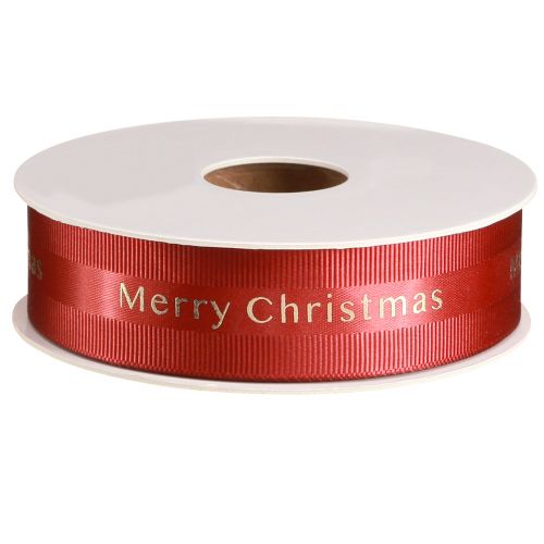Artículo Cinta navideña roja con inscripción dorada &#39;Merry Christmas&#39;, ancho 25 mm, largo 20 m