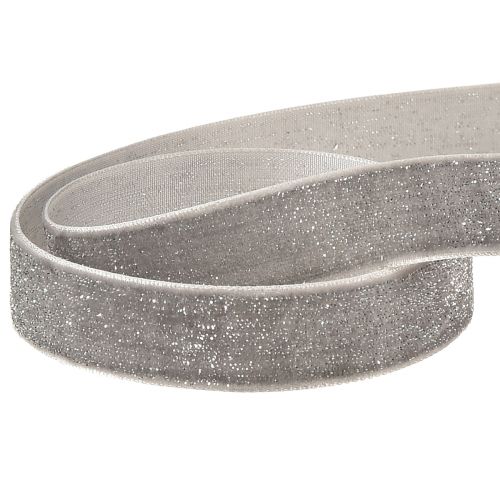 Artículo Cinta de terciopelo con purpurina cinta decorativa terciopelo gris plata 20mm 10m
