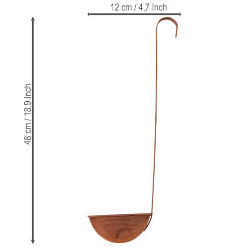 Artículo Cuenco para plantar, cucharón decorativo, acabado óxido, Ø12cm, 3 piezas