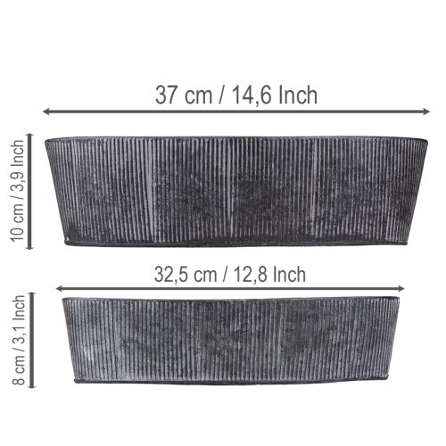 Artículo Bol ovalado de metal, negro y gris, estilo vintage, 32,5/37 cm, juego de 2.