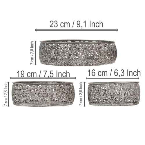 Bol decorativo de metal, diseño gris y blanco, Ø16/19,5/23,5 cm, juego de 3 | Floristik24.es