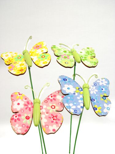 Floristik24 Patrón de flores de mariposas de madera en la varilla de alambre 6cm 12pcs
