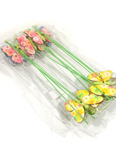 Floristik24 Patrón de flores de mariposas de madera en la varilla de alambre 6cm 12pcs