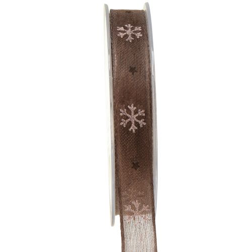 Artículo Cinta decorativa copo de nieve con alambre marrón rosa A15mm L15m