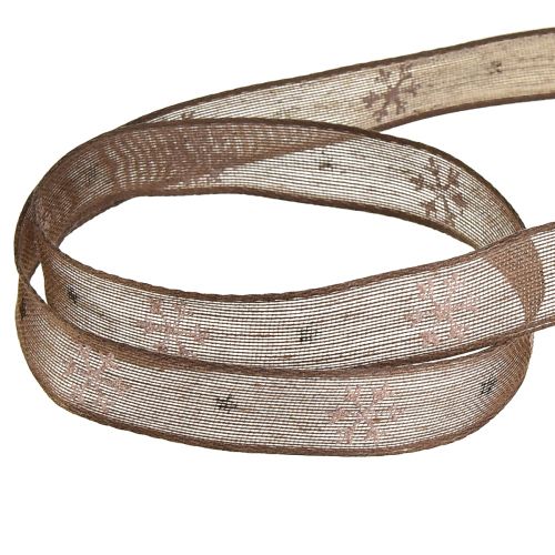 Artículo Cinta decorativa copo de nieve con alambre marrón rosa A15mm L15m
