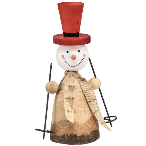 Floristik24 Figura decorativa muñeco de nieve de madera con sombrero rojo natural Al. 20,5 cm