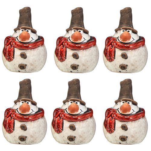 Artículo Muñeco de nieve de cerámica, blanco, 6,9 cm – decoración navideña de invierno – 6 piezas