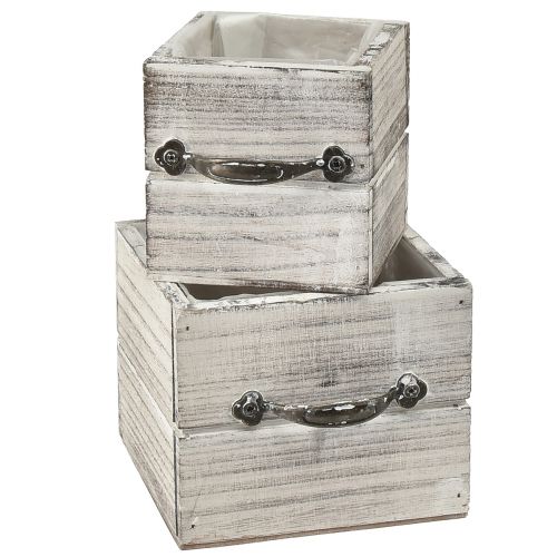 Floristik24 Juego de cajones de madera con asa, blanco pulido, 12x12cm y 9x9cm - Almacenamiento rústico - Juego de 2