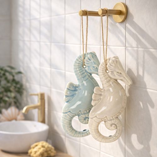 Artículo Decoración colgante de caballito de mar para salón y baño, estilo marinero de verano, 15 cm, 2 piezas