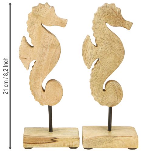 Artículo Decoración caballito de mar madera azul natural marítimo H21cm 2uds