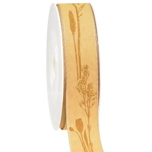 Artículo Cinta de seda otoño con hierbas cinta decorativa amarillo 25mm 18m