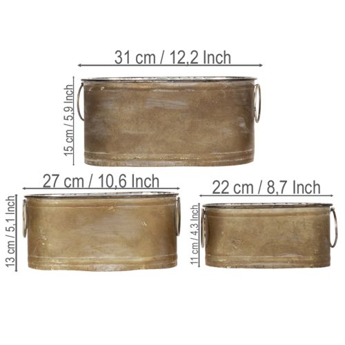 Artículo Conjunto de macetas y tinas de metal, estilo retro vintage, L22,5cm/27cm/31cm